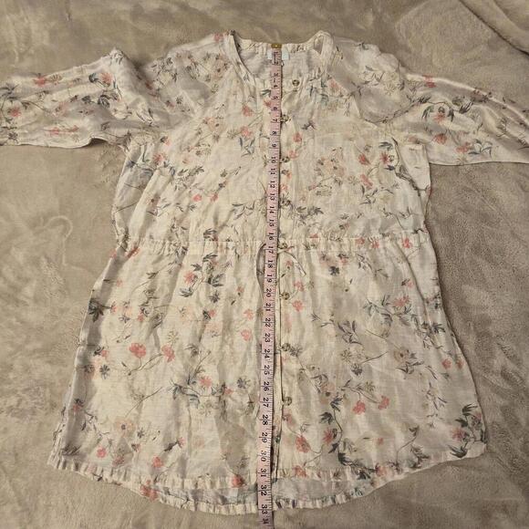 New Women’s J.Jill button long sleeve peach floral Linen tunic blouse top size L - Picture 8 of 9